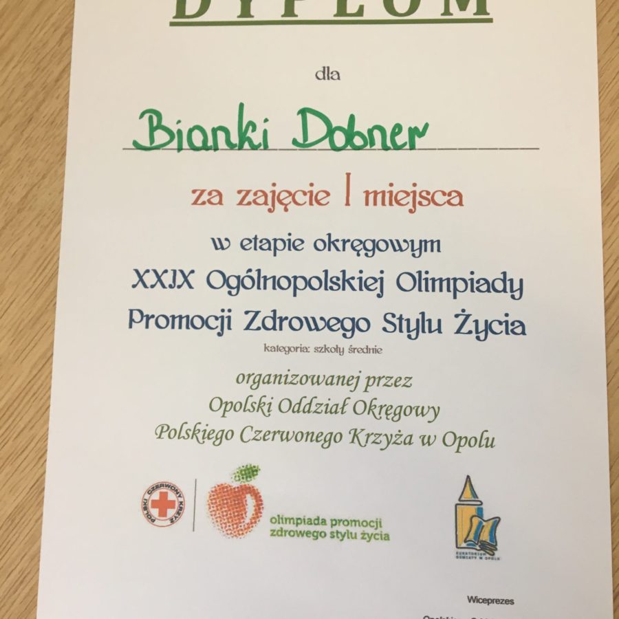 Sukces Bianki Dobner z I LO w XIX edycji Ogólnopolskiej Olimpiady Promocji Zdrowego Stylu Życia PCK w Opolu!