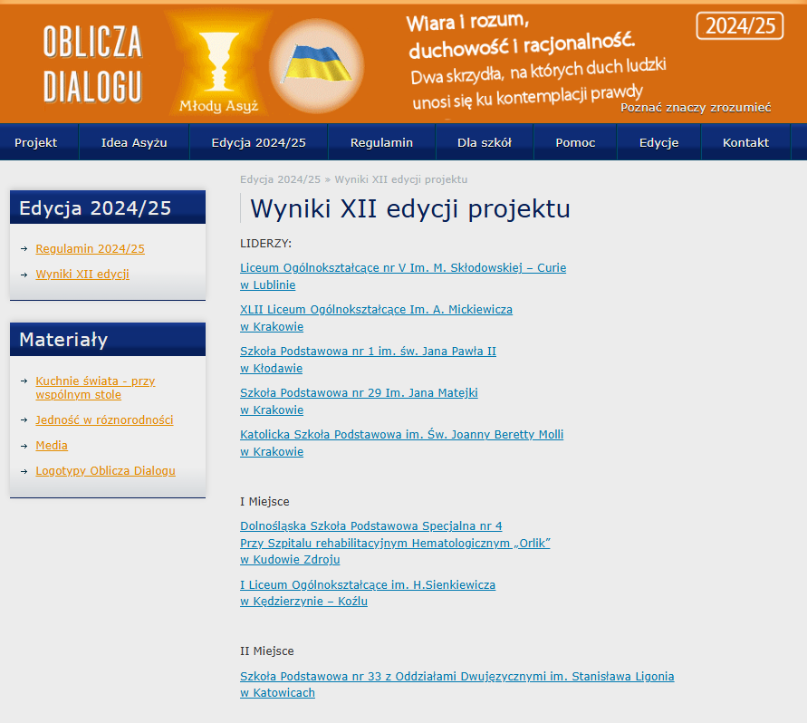 I miejsce w projekcie edukacyjnym Oblicza Dialogu